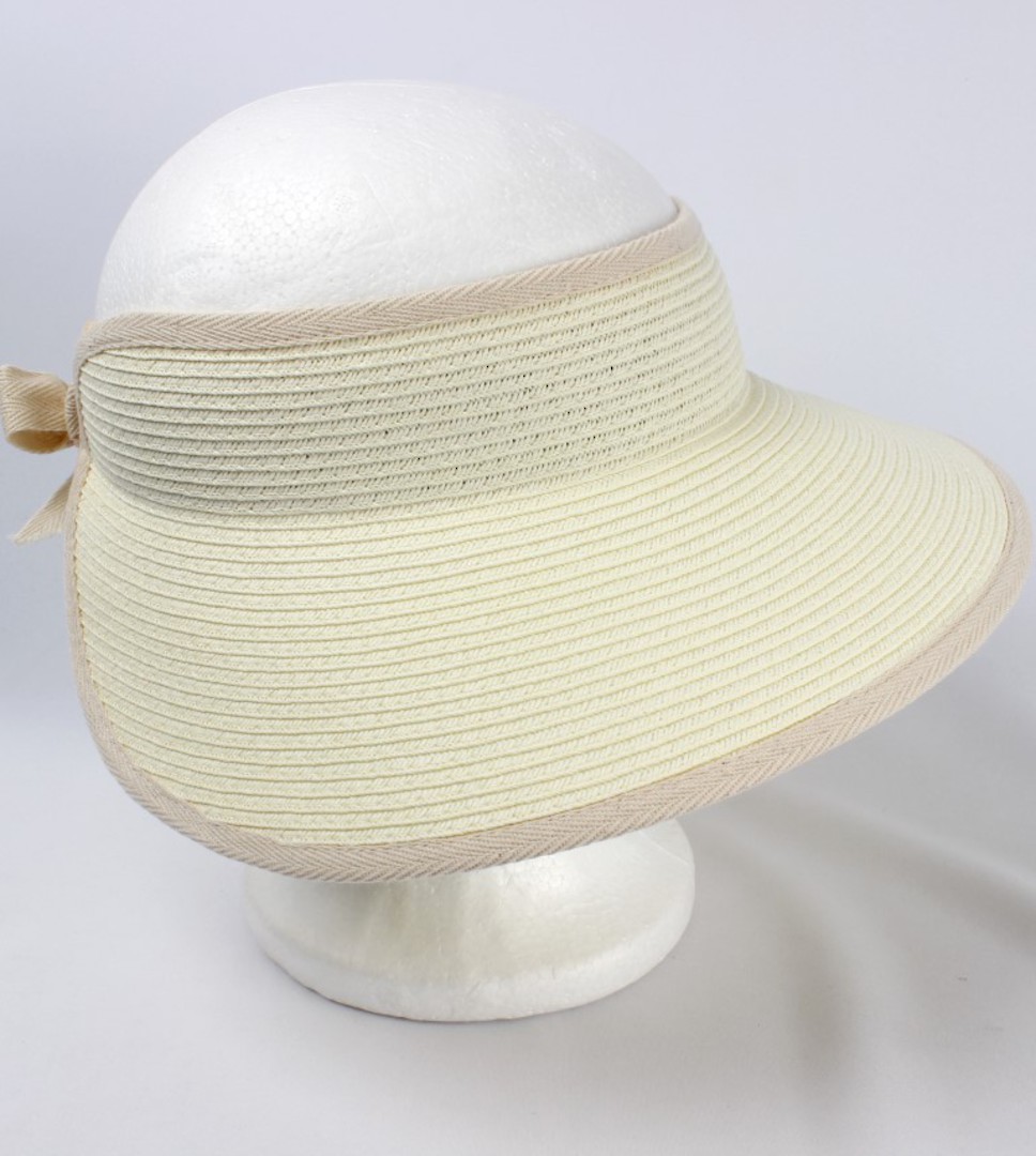 Fine braid visor w fabric trim elastic/bow tie ivory Style:HS/9118 image 0